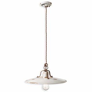 Ferroluce Pendelleuchte Hängelampe Vintage Country Weiß Ø40cm max. 77W E27 handgefertigt Keramik