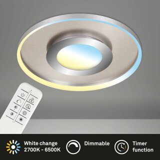 Briloner LED Deckenleuchte Nickel Chrom matt Ø50cm 25W 3000lm CCT 2700K-6500K Dimmbar Memory Fernbedienung