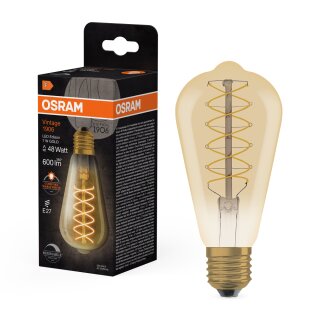 Osram LED Spiral Filament Edison Vintage 1906 7W = 48W E27 Gold 600lm extra warmweiß 2200K Dimmbar