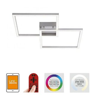 LeuchtenDirekt LED Smart Deckenleuchte Lola Silber Maxi 63x63cm 26W 1300lm RGB + CCT Fernbedienung App Google Alexa