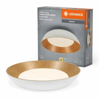 Ledvance LED Deckenleuchte Orbis Alva Weiß/Holz rund Ø50,5cm 36W 4700lm warmweiß 3000K 3-Stufen Click-Dimmbar
