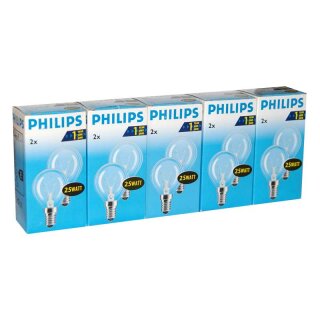 10 x Philips Glühbirne Tropfen 25W E14 klar Glühlampe 25 Watt Glühbirnen Glühlampen
