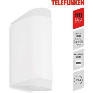 Telefunken LED Außenleuchte Wandlampe Weiß IP44 2 x 5W GU10 800lm Neutralweiß 4000K Up&Down